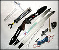 Recurve-Bogen mit Wurfarmen und Ausrüstung